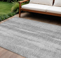 9 X 12 Silver Gray And Graphite Botanical Leaves Washable Indoor Outdoor Area Rug