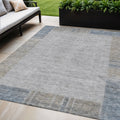 5 X 8 Taupe Beige And Blue Geometric Washable Indoor Outdoor Area Rug