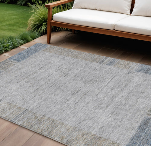 10 X 14 Taupe Beige And Blue Geometric Washable Indoor Outdoor Area Rug
