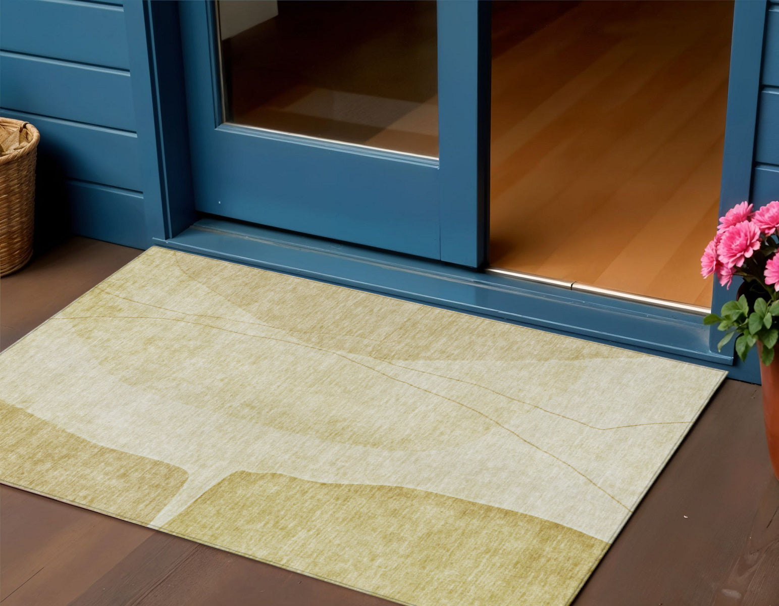 3 X 5 Gold Wheat And Beige Abstract Washable Indoor Outdoor Area Rug