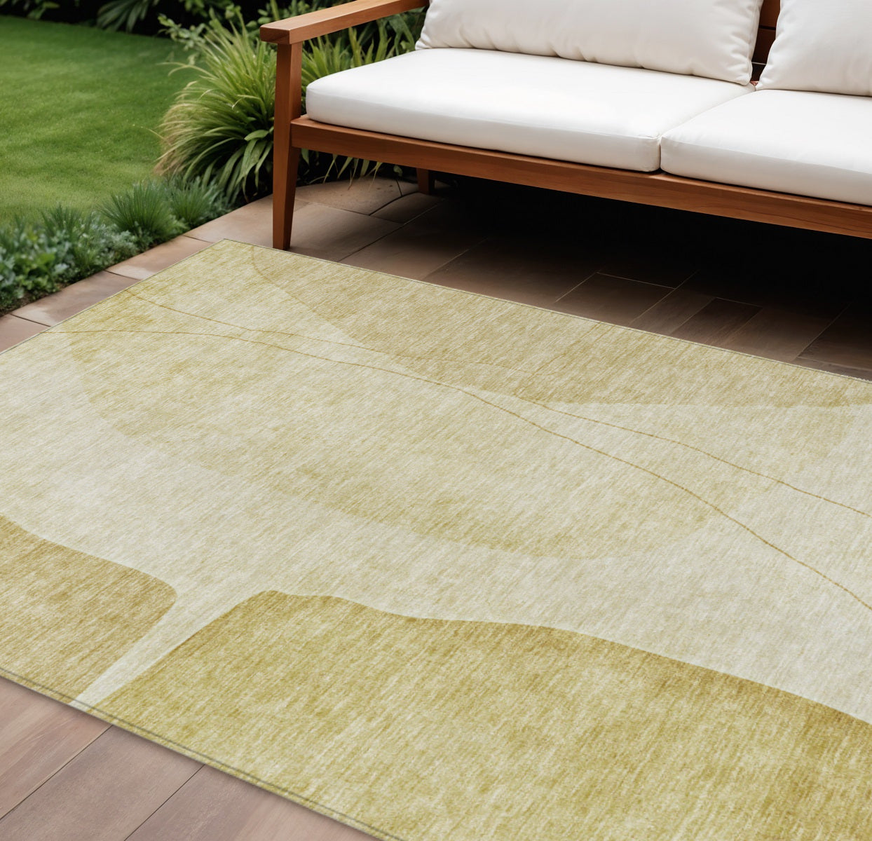 10 X 14 Gold Wheat And Beige Abstract Washable Indoor Outdoor Area Rug