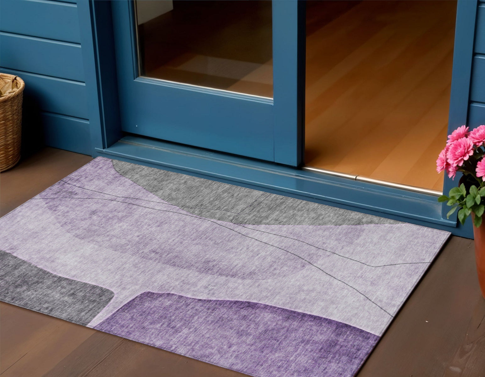 3 X 5 Purple Eggplant And Gray Abstract Washable Indoor Outdoor Area Rug