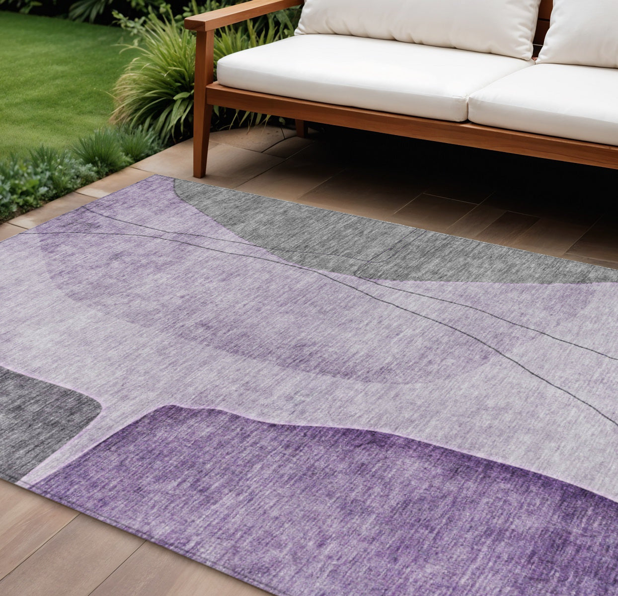 8 X 10 Purple Eggplant And Gray Abstract Washable Indoor Outdoor Area Rug