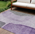 9 X 12 Purple Eggplant And Gray Abstract Washable Indoor Outdoor Area Rug
