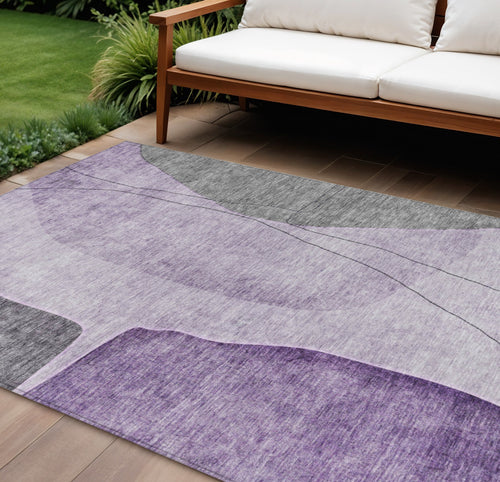 10 X 14 Purple Eggplant And Gray Abstract Washable Indoor Outdoor Area Rug