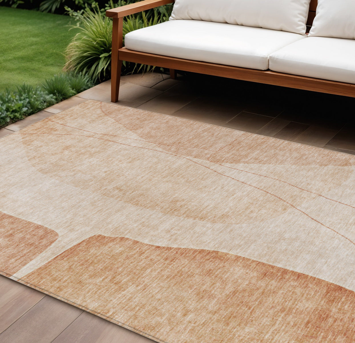10 X 14 Terra Cotta Orange And Copper Abstract Washable Indoor Outdoor Area Rug