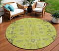 8 Artichoke Green And Fern Green Round Oriental Washable Indoor Outdoor Area Rug