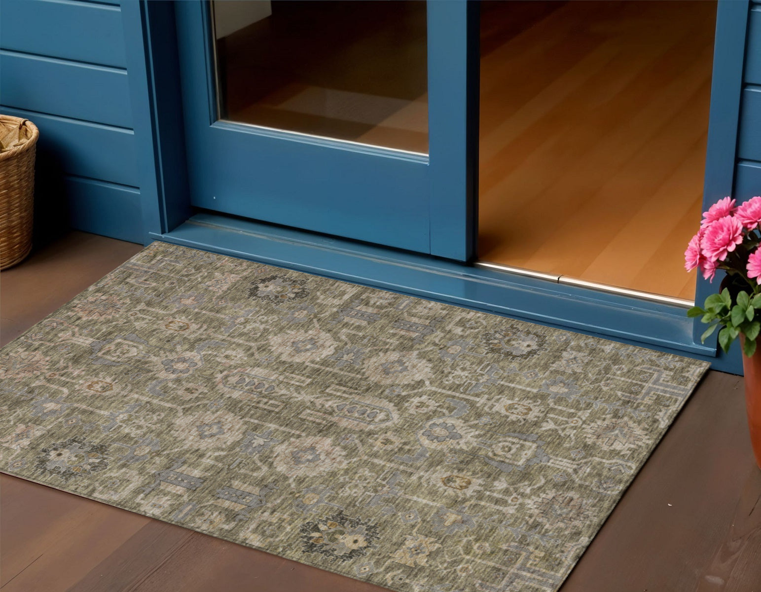 3 X 5 Brown Gray And Charcoal Oriental Washable Indoor Outdoor Area Rug