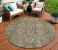 8 Brown Gray And Charcoal Round Oriental Washable Indoor Outdoor Area Rug