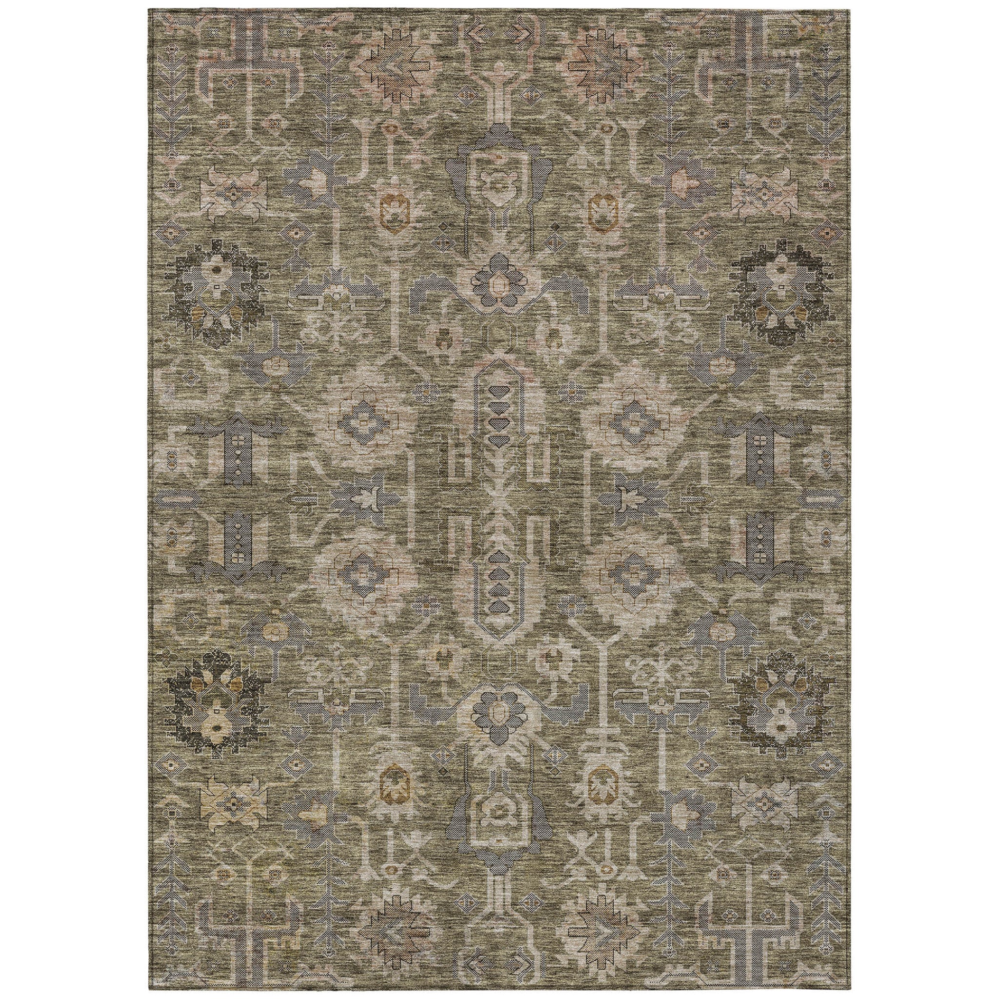 9 X 12 Brown Gray And Charcoal Oriental Washable Indoor Outdoor Area Rug