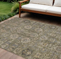 10 X 14 Brown Gray And Charcoal Oriental Washable Indoor Outdoor Area Rug
