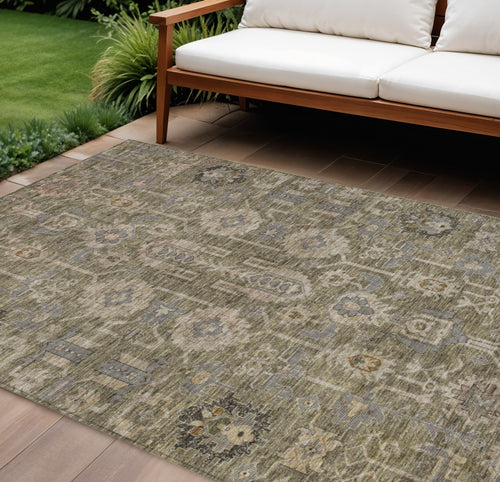 10 X 14 Brown Gray And Charcoal Oriental Washable Indoor Outdoor Area Rug