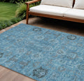 9 X 12 Sky Blue And Gray Oriental Washable Indoor Outdoor Area Rug