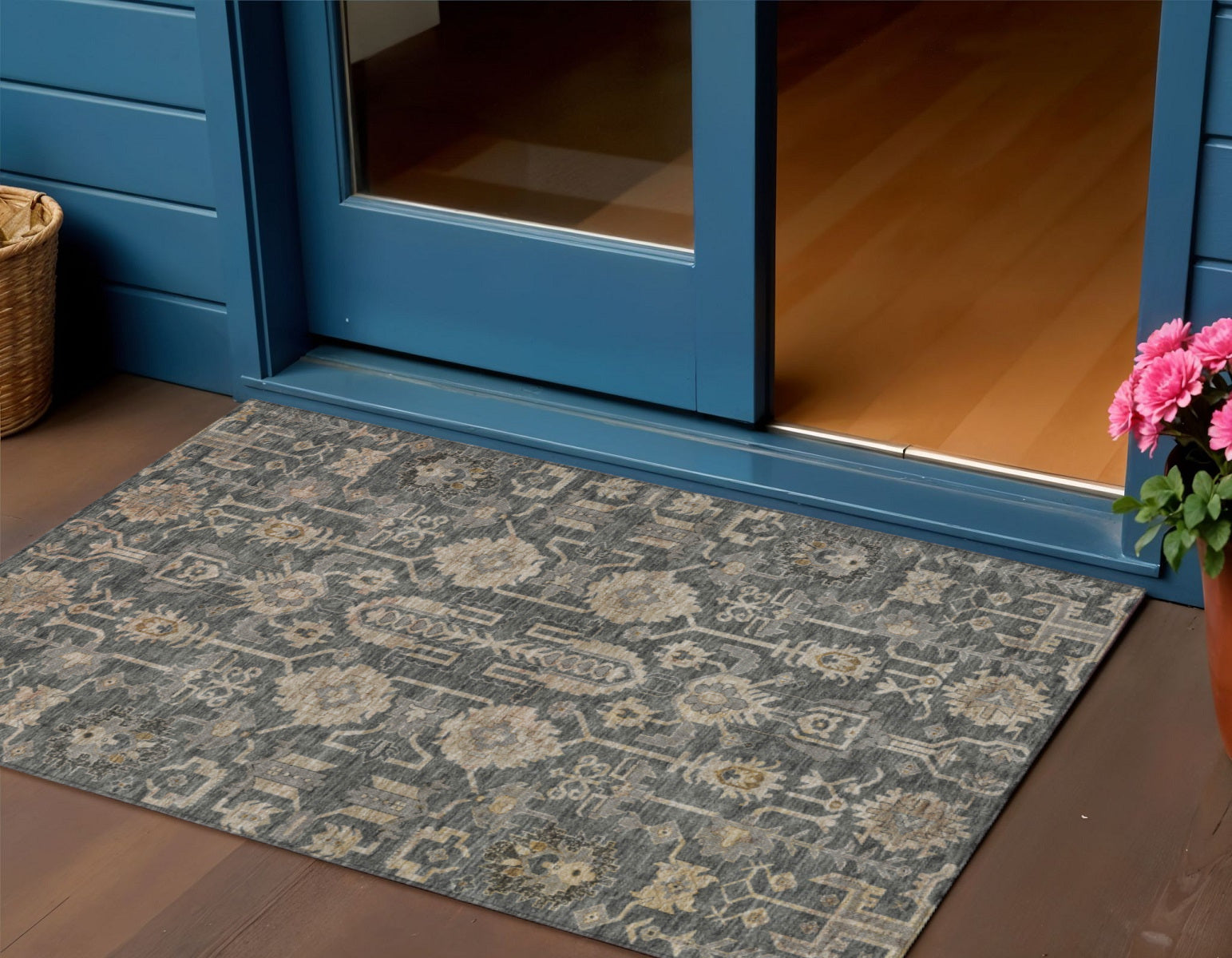 3 X 5 Gray Silver And Beige Oriental Washable Indoor Outdoor Area Rug