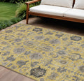 10 X 14 Yellow Gray And Charcoal Oriental Washable Indoor Outdoor Area Rug