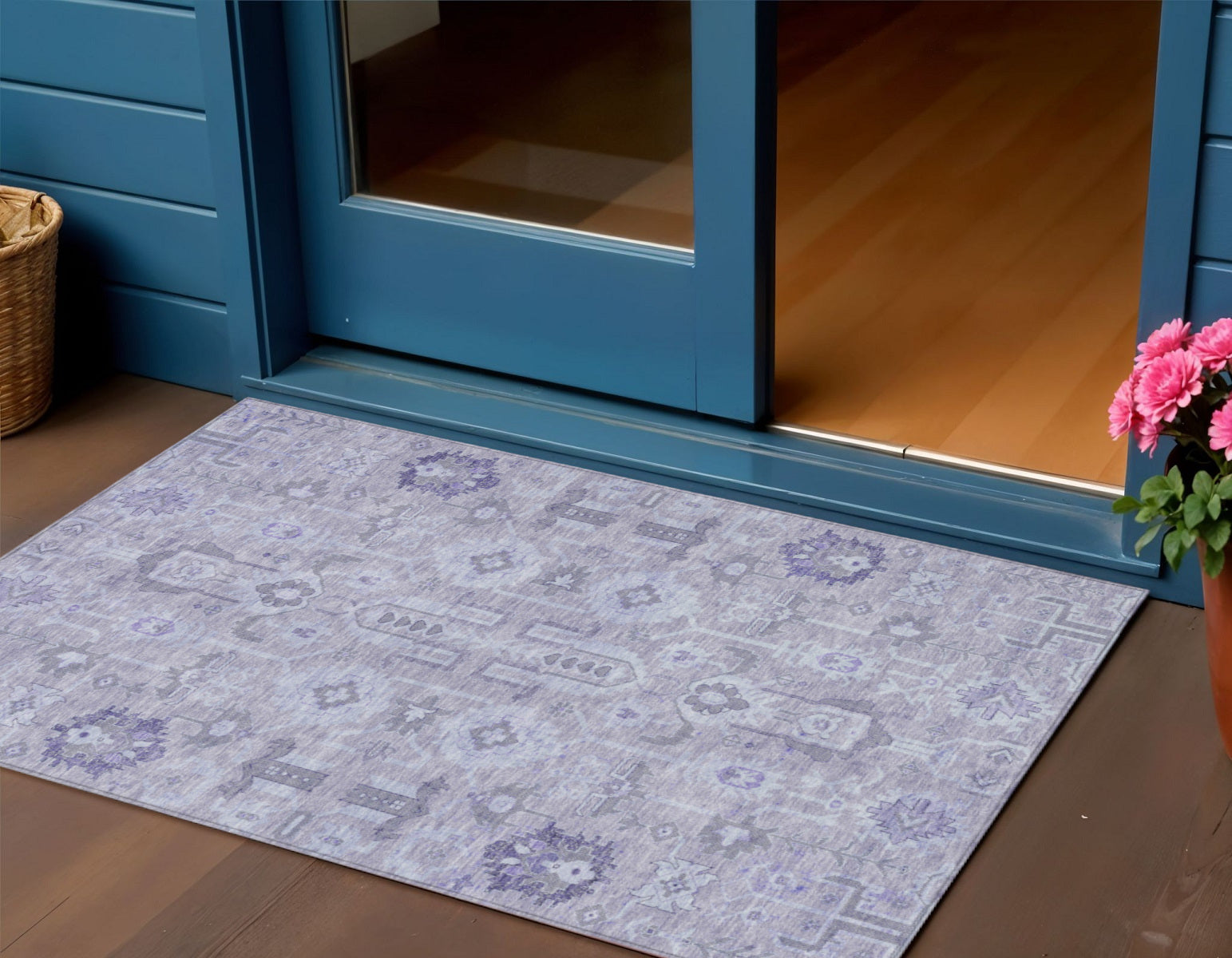 3 X 5 Lavender Purple And Gray Oriental Washable Indoor Outdoor Area Rug
