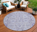 8 Lavender Purple And Gray Round Oriental Washable Indoor Outdoor Area Rug