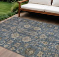 8 X 10 Navy Blue Beige And Taupe Oriental Washable Indoor Outdoor Area Rug