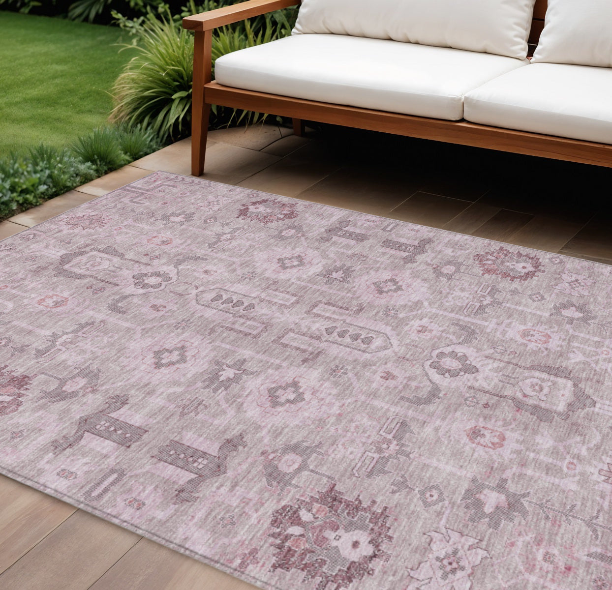 8 X 10 Pink Mauve And Blush Oriental Washable Indoor Outdoor Area Rug