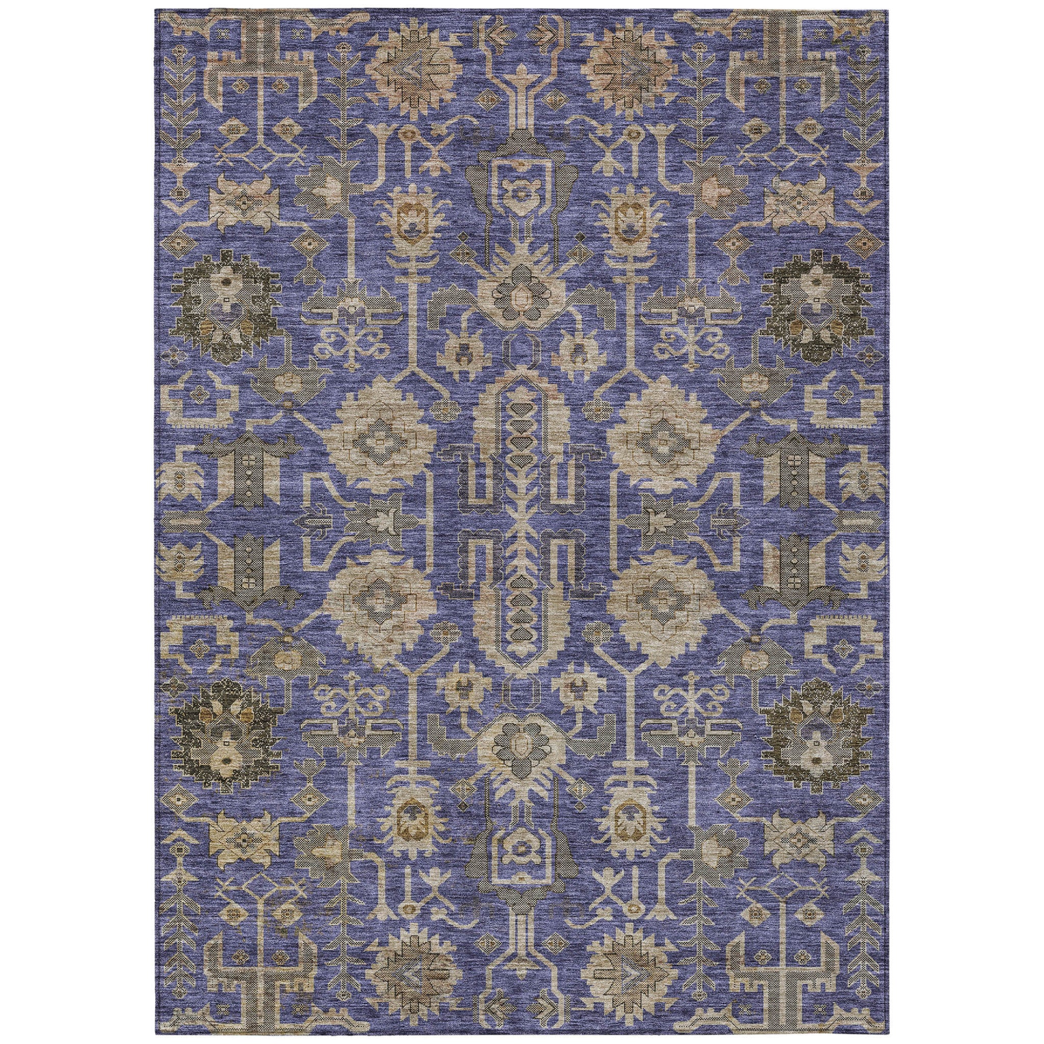 10 X 14 Purple Beige And Taupe Oriental Washable Indoor Outdoor Area Rug