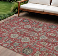 9 X 12 Red Beige And Charcoal Oriental Washable Indoor Outdoor Area Rug
