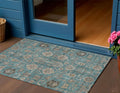 3 X 5 Teal Blue Aqua And Beige Oriental Washable Indoor Outdoor Area Rug