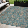 5 X 8 Teal Blue Aqua And Beige Oriental Washable Indoor Outdoor Area Rug