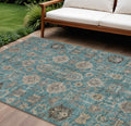 9 X 12 Teal Blue Aqua And Beige Oriental Washable Indoor Outdoor Area Rug