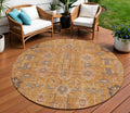 8 Terra Cotta Beige And Gray Round Oriental Washable Indoor Outdoor Area Rug