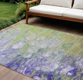 9 X 12 Artichoke Green Purple And Lilac Abstract Washable Indoor Outdoor Area Rug