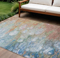 9 X 12 Copper Blue And Artichoke Green Abstract Washable Indoor Outdoor Area Rug