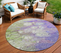 8 Purple Lilac And Artichoke Green Round Abstract Washable Indoor Outdoor Area Rug