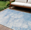 9 X 12 Sky Blue Denim Blue And Silver Abstract Washable Indoor Outdoor Area Rug