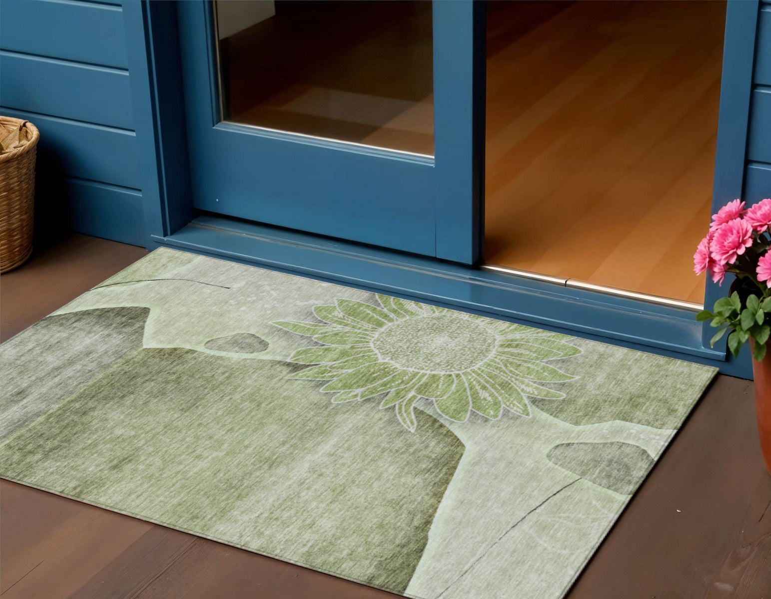 3 X 5 Artichoke Green And Gray Floral Washable Indoor Outdoor Area Rug