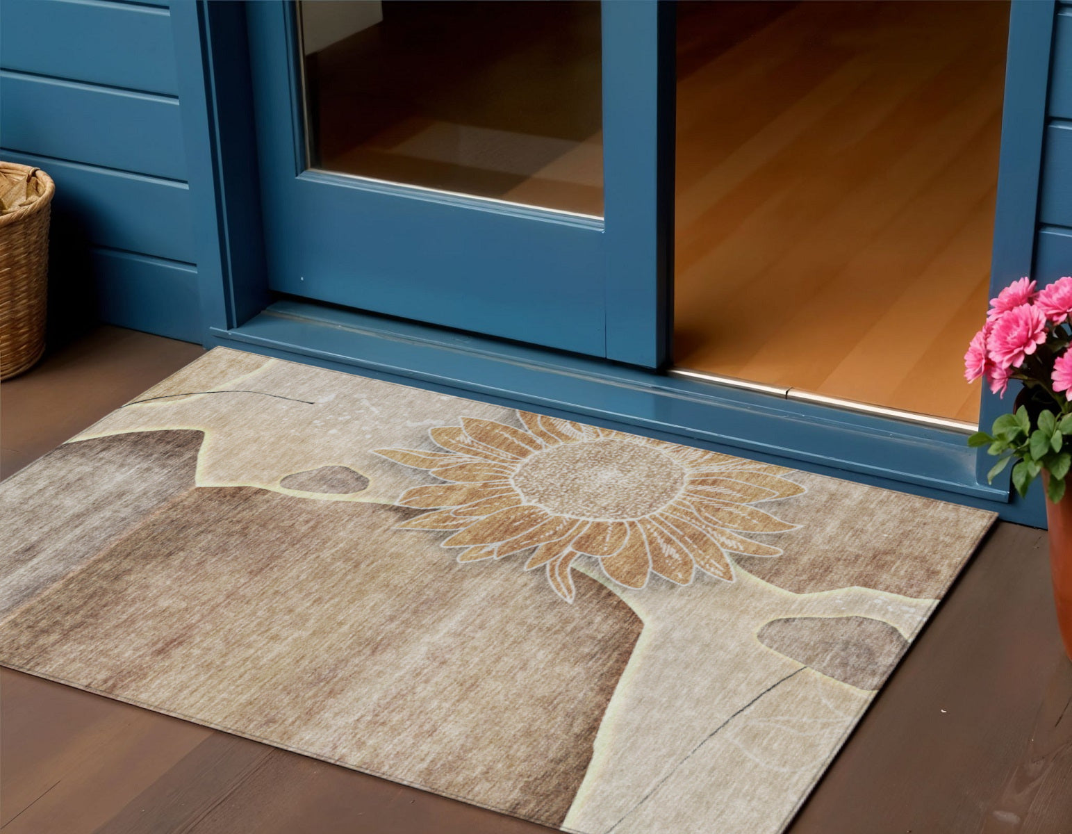 3 X 5 Brown Beige And Taupe Floral Washable Indoor Outdoor Area Rug