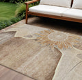 9 X 12 Brown Beige And Taupe Floral Washable Indoor Outdoor Area Rug