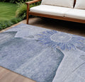 9 X 12 Sky Blue And Indigo Floral Washable Indoor Outdoor Area Rug