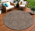 8 Chocolate And Gray Round Floral Washable Indoor Outdoor Area Rug