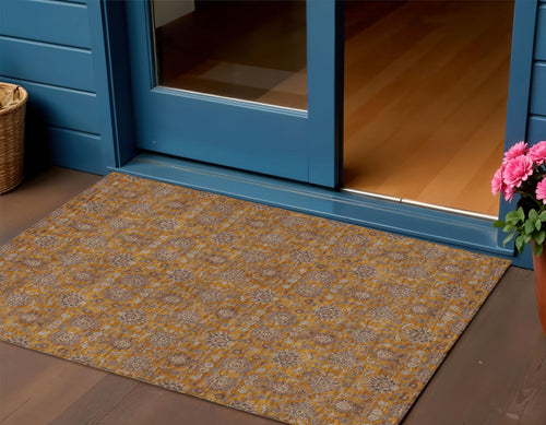 3 X 5 Copper Beige And Taupe Floral Washable Indoor Outdoor Area Rug