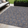 5 X 8 Navy Blue Beige And Taupe Floral Washable Indoor Outdoor Area Rug
