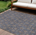 8 X 10 Navy Blue Beige And Taupe Floral Washable Indoor Outdoor Area Rug