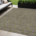 5 X 8 Olive Green Beige And Taupe Floral Washable Indoor Outdoor Area Rug