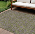 9 X 12 Olive Green Beige And Taupe Floral Washable Indoor Outdoor Area Rug