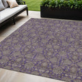 5 X 8 Purple Beige And Taupe Floral Washable Indoor Outdoor Area Rug