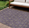 8 X 10 Purple Beige And Taupe Floral Washable Indoor Outdoor Area Rug