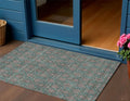 3 X 5 Teal Blue Beige And Taupe Floral Washable Indoor Outdoor Area Rug