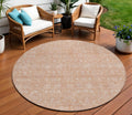 8 Copper And Beige Round Floral Washable Indoor Outdoor Area Rug
