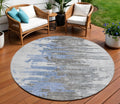 8 Blue Gray And Silver Round Abstract Washable Indoor Outdoor Area Rug