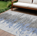 8 X 10 Blue Gray And Silver Abstract Washable Indoor Outdoor Area Rug
