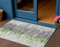 3 X 5 Green And Silver Abstract Washable Indoor Outdoor Area Rug